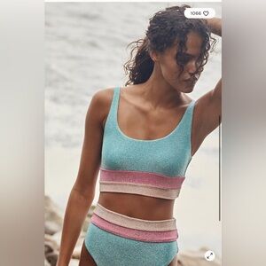 Beach riot Mackenzie bikini blue pink swimsuit nwt Xs